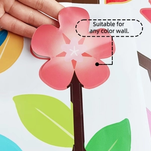 Detail showing self-adhesive colorful flower and bird wall stickers on backing paper