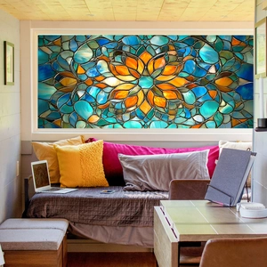 Bohemian floral stained glass window film with colorful geometric flower pattern for home