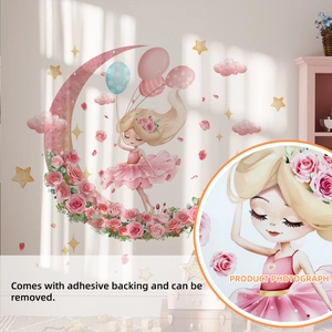 Détails des stickers muraux lune rose avec support autocollant et film amovible