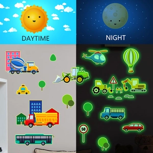 Glow In The Dark Engineering Vehicles Wall Sticker Kids Room Luminous PVC Excavator Truck Car Wall Decal Home Decor