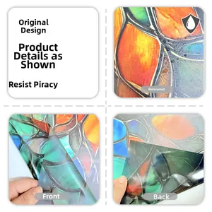 Waterproof floral window film detail showing front and back textures for glass decor
