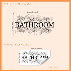 Minimalistischer schwarz-weißer Badezimmer-Wandsticker mit Blumen und Maßen