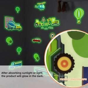 Glow in the dark construction vehicle wall stickers for nursery and kids room decor