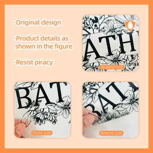 Details wasserfester Blumen-Wandtattoos mit BATH-Schriftzug und transparenter Textur