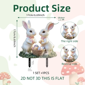 Easter garden stake with two rabbits and eggs design 17cm x 17cm 2D decoration