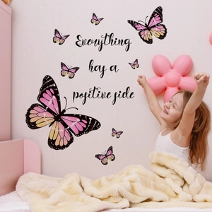 Inspirational butterfly wall stickers with pink gradient wings and motivational quote