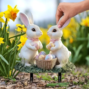 Easter rabbit garden stakes with colorful eggs for outdoor lawn decorations
