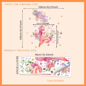 Stickers muraux fille florale rose et papillon pour la décoration de chambre