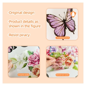 Détails des stickers floraux imperméables montrant un design transparent et impression nette