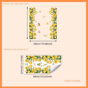 Yellow tulip wall decals with butterfly and dragonfly theme including product dimensions
