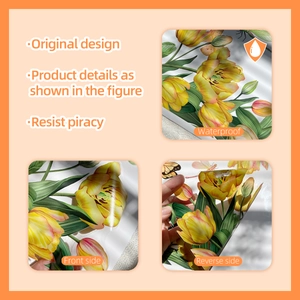Waterproof yellow tulip window sticker with double-sided design and clear floral pattern