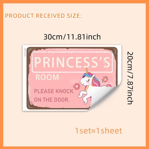 Unicorn Princess Room wall sticker with flowers and rainbow mane for girls, 30x20cm