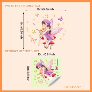 Luminous cartoon fairy wall sticker with stars and butterflies on a mushroom base