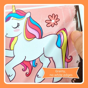Macro detail of unicorn wall sticker showing grainy matte texture and no white edges