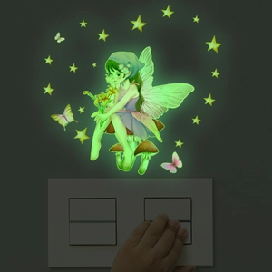 Luminous Cartoon Fairy Elf Switch Stickers Glow In The Dark PVC Wall Decals Star Butterfly Decor For Kids Bedroom Nursery