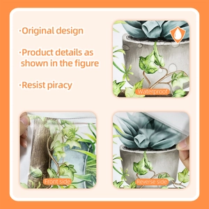 Waterproof PVC wall sticker detail showing watercolor plant design and adhesive backing