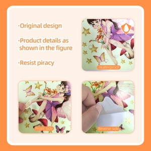 Waterproof cartoon fairy wall stickers showing adhesive back and floral star patterns