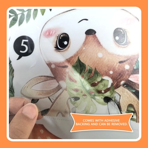 Cartoon animal height chart wall sticker with adhesive backing and removable PVC material