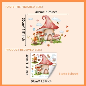 Cartoon squirrel mushroom house double-sided static glass stickers for home decoration