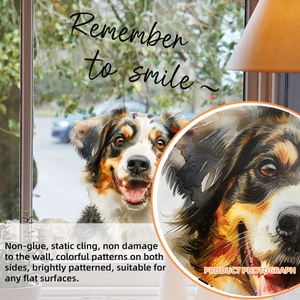 Detail of static cling sticker showing double-sided watercolor Australian Shepherd pattern