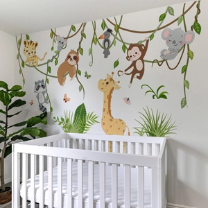 Cartoon Jungle Animal Monkey Koala Tree Branch Wall Stickers For Kids Nursery Bedroom Decor PVC Self Adhesive Removable Decals