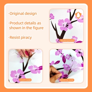 Waterproof purple floral tree wall decal with double-sided visible cherry blossoms