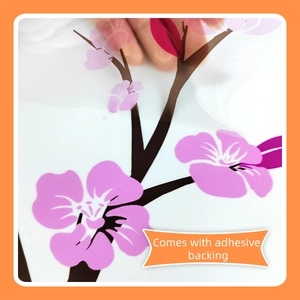Purple flower and tree wall sticker with adhesive backing for home wall decoration