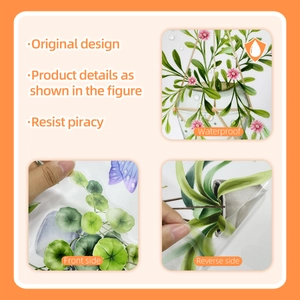 Waterproof transparent wall sticker detail showing vines, flowers and easy peel-off texture