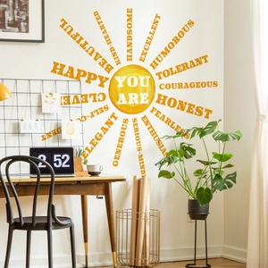 Large watercolor sun wall sticker with inspirational English quotes for kids room decor