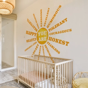 Watercolour sun wall decal with inspirational English words for kids room nursery decor