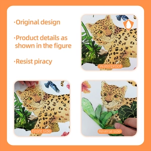 Waterproof wall sticker detail showing illustration of leopards and tropical leaves