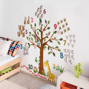 Adesivi murali con animali e numeri da 1 a 10 per decorazione camera bimbi e asilo