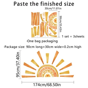 Watercolor rainbow sun wall decals, large bohemian stickers for home nursery decor