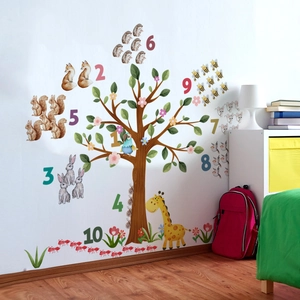 Adesivi Murali con Numeri e Animali della Foresta per Cameretta Bambini PVC Educativo Impermeabile Autoadesivo Fai-da-te