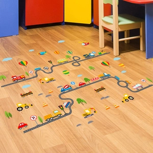 Autocollants de sol circuit de voiture avec signes de trafic pour chambre d'enfant
