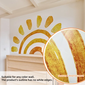 Macro detail of sunburst watercolor wall sticker showing matte texture and no white edges