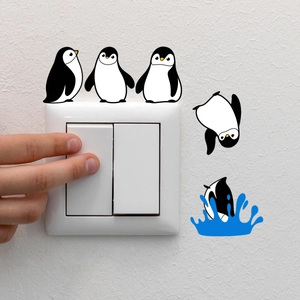 Cartoon Penguin Polar Bear Seal Waterproof PVC Wall Sticker For Kids Room Creative Animal Light Switch Decor Sticker