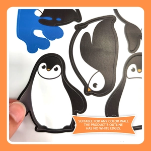 Close-up of flexible penguin wall stickers without white edges for any wall color