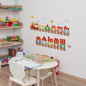 Adesivi murali educativi treno dei numeri con sole e nuvole per la camera dei bambini