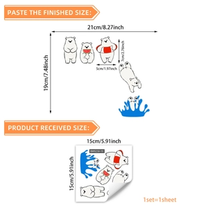Polar bear cartoon wall stickers showing layout and size details for nursery decor