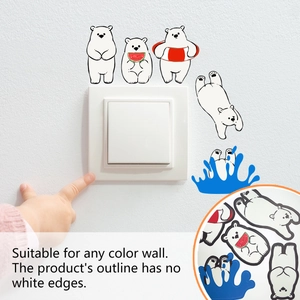 Close-up of cute cartoon polar bear switch wall sticker with high precision edge detail