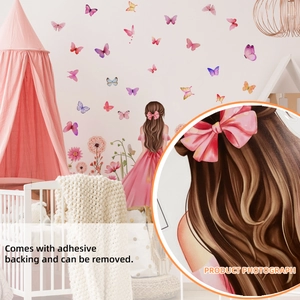 Stickers muraux fille dessin animé et papillons colorés pour déco chambre d'enfant
