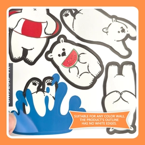 Detail of transparent polar bear wall stickers showing no white edges on various surfaces