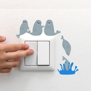 Cartoon seal light switch stickers for kids room decor with cute seal wall decals set