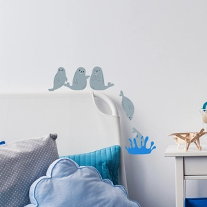 Detailed close-up of cute cartoon seal wall stickers for kids' bedroom wall decor