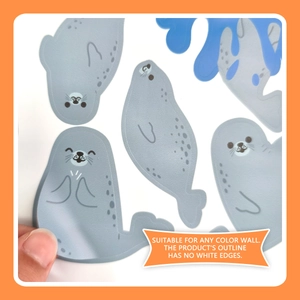 Detail of grey cartoon seal wall stickers with seamless edges for any color wall surface