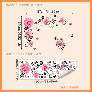 Adesivo murale con fiori rosa tralci e farfalle decoro casa misura 87x61cm
