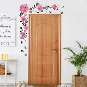 Adesivi murali con rose rosa e farfalle per decorazione di interni e porte del soggiorno