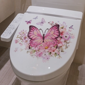 Rosa Schmetterling und Blumen selbstklebender WC-Sitz Aufkleber für Badezimmerdeko
