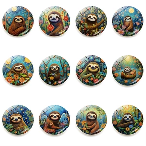 Cartoon Sloth Crystal Glass Fridge Magnet Round Magnetic Whiteboard Sticker Home Kitchen Decorative Sloth Patterns Office Decor